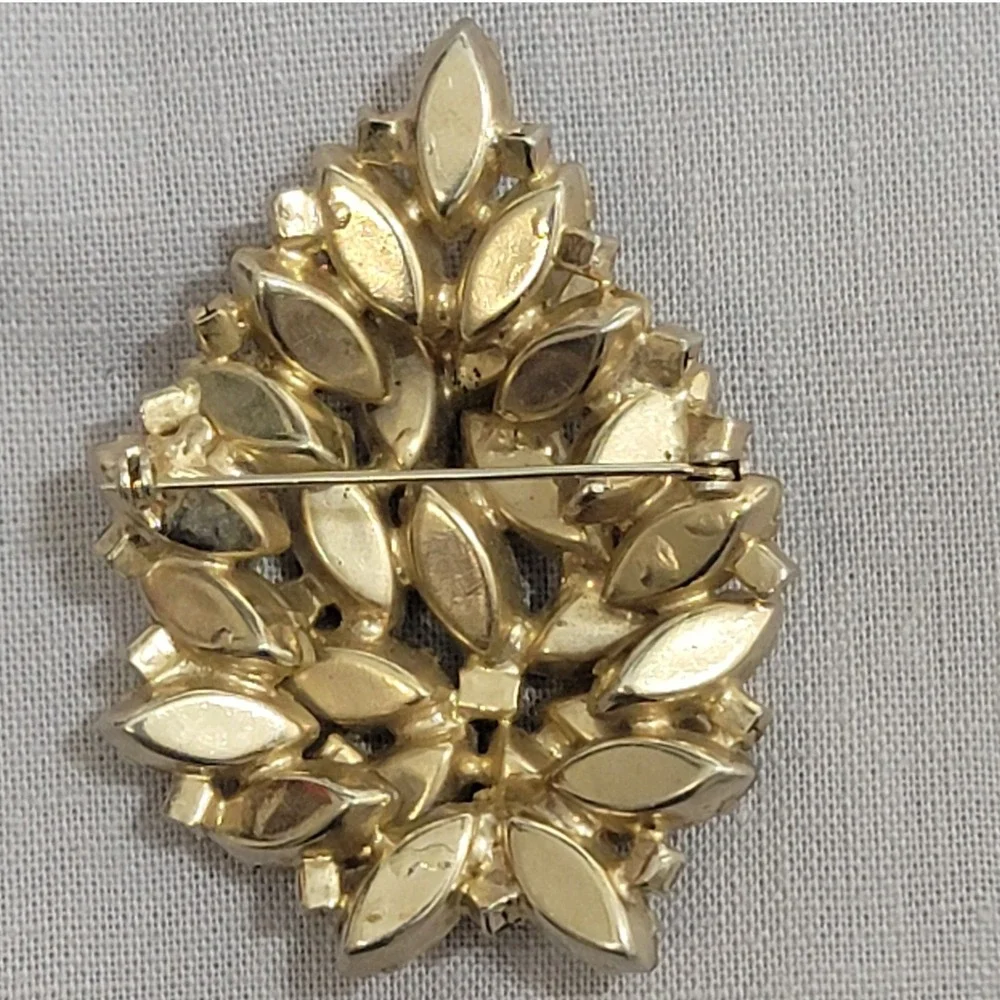 VTG Gold Tone Champagne Navette Thermoset &‎ AB Rhinestone Multilayer Brooch Pin